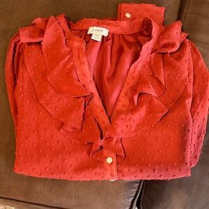 J. Crew Ruffle Swiss Dot Blouse burnt orange